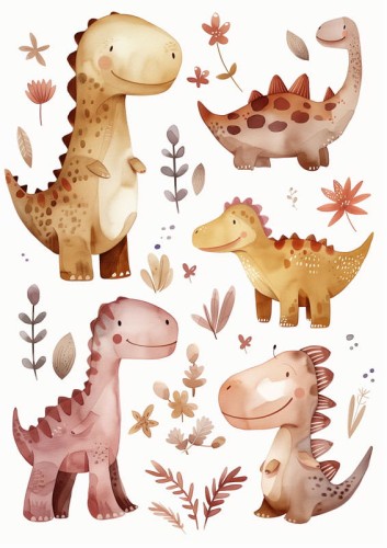 Plakat Dinozaury cute wzór 01 - plakat z dinozaurami