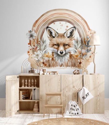 Naklejki Tęcza i lis - naklejka tęcza z lisem boho