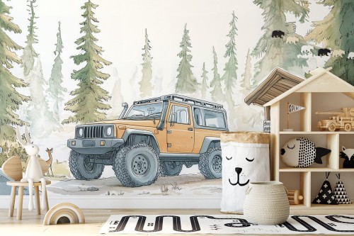 Fototapeta wzór nr 167 - Jeep w lesie 01 - tapeta z autem terenowym